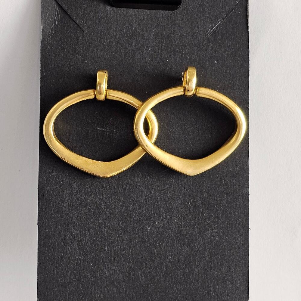 Vintage Gold Tone Pierced Earrings Open Teardrop Modern Dangle 1.25"  Minimalist